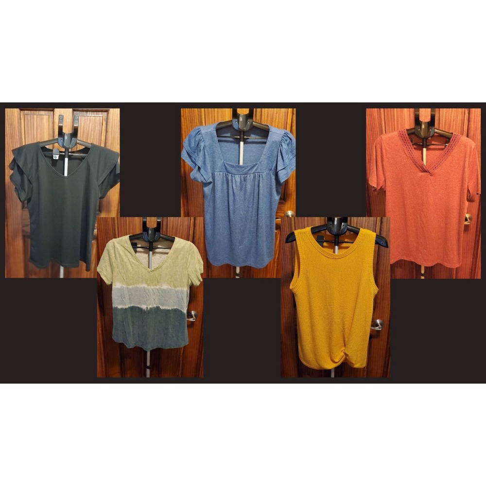 EUC--Lot of 5 womens lightweight short sleeved‎ everyday shirts size largeish